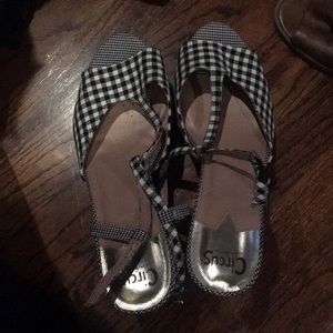 Checkered black and white block heels!